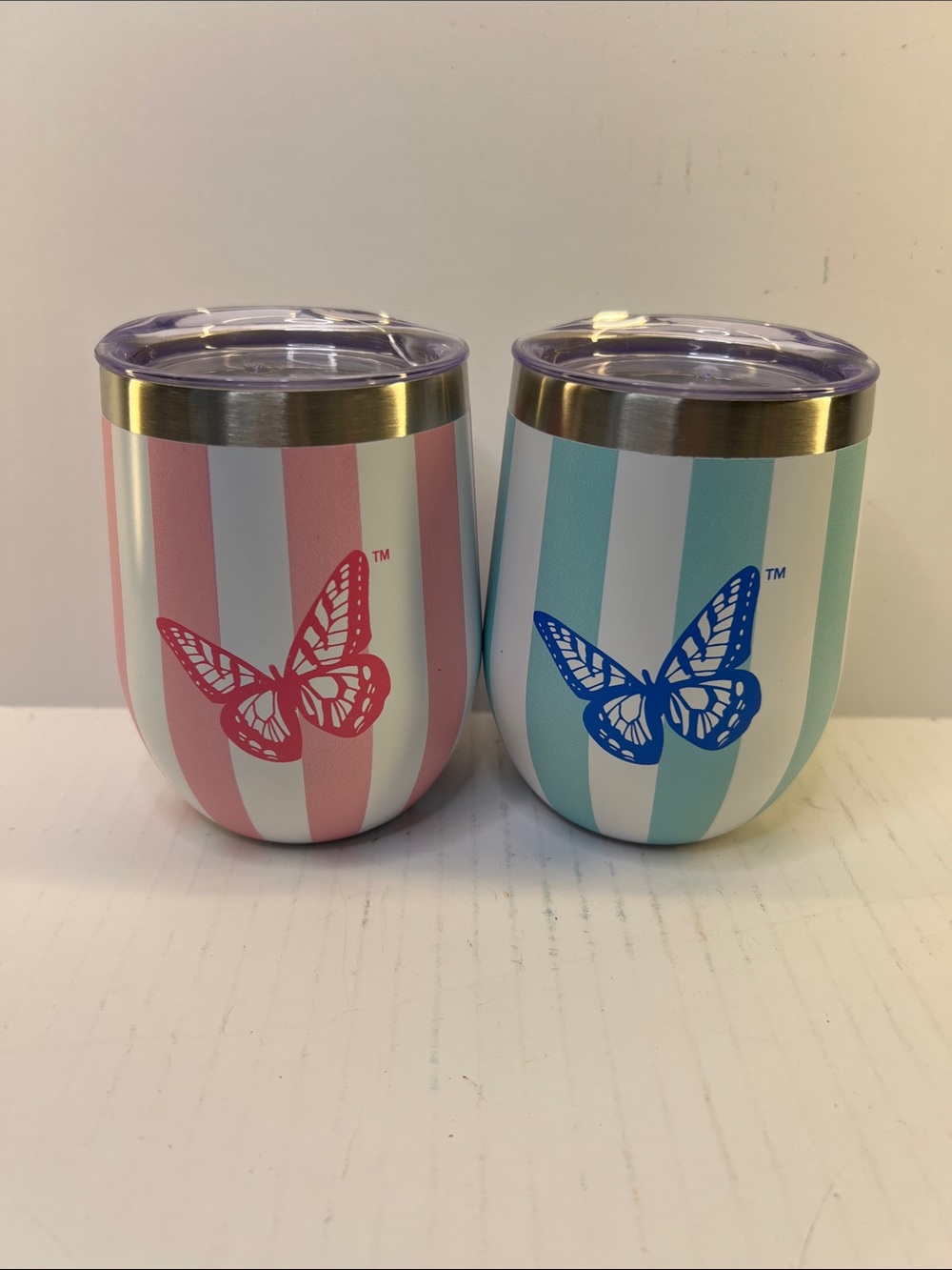Rare Dolly Parton Striped Butterfly Insulated Wine Tumbler - Pink & Teal 12fl oz